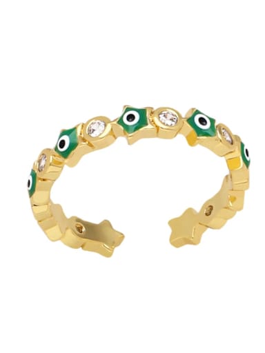 green Brass Enamel Evil Eye Vintage Band Ring