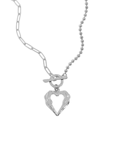 Platinum 925 Sterling Silver Hollow Heart Vintage Necklace