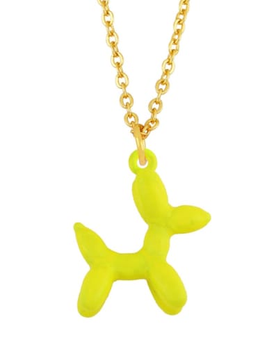 yellow Brass Enamel Cute Dog Pendant Necklace