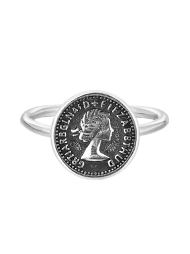 925 Sterling Silver Round Portrait  Vintage Band Ring