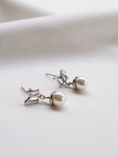 925 Sterling Silver Imitation Pearl White Bowknot Vintage Stud Earring