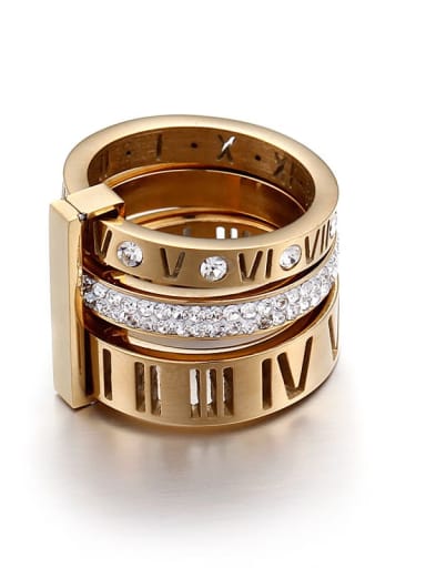 Gold,KR44203 K Titanium Steel Cubic Zirconia Letter Band roman Ring