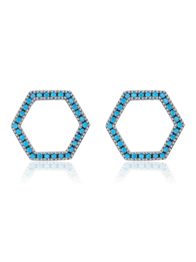 RHE1015 925 Sterling Silver Turquoise Geometric Minimalist Stud Earring