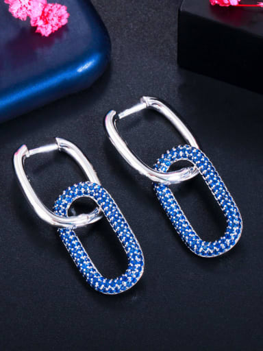 Platinum blue Brass Cubic Zirconia Geometric Luxury Cluster Earring