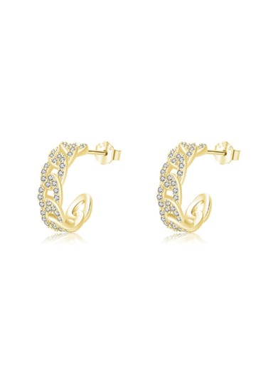 golden 925 Sterling Silver Cubic Zirconia Dainty C Shaped Stud Earring