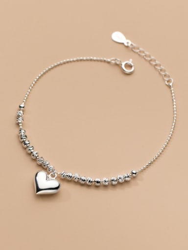 925 Sterling Silver Heart Minimalist Beaded Chain Bracelet