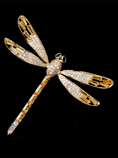 Brass Cubic Zirconia Dragonfly Minimalist Brooch