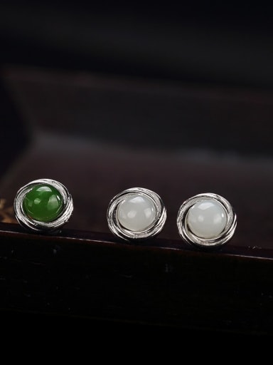 925 Sterling Silver Jade Geometric Cute Stud Earring