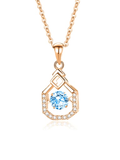 FDTD 018 Rose Gold+Blue  Zircon 925 Sterling Silver Moissanite Geometric Dainty Necklace