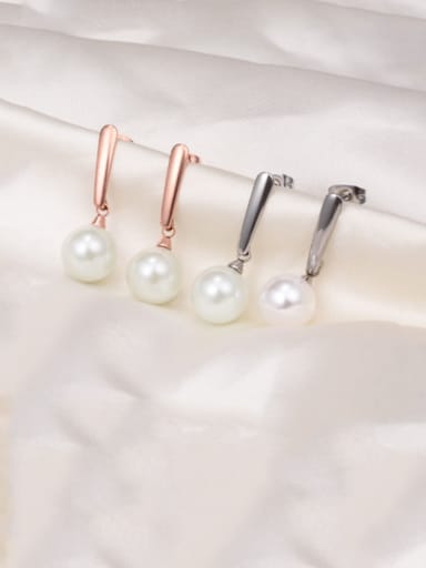 Titanium Imitation Pearl White Round Minimalist Drop Earring