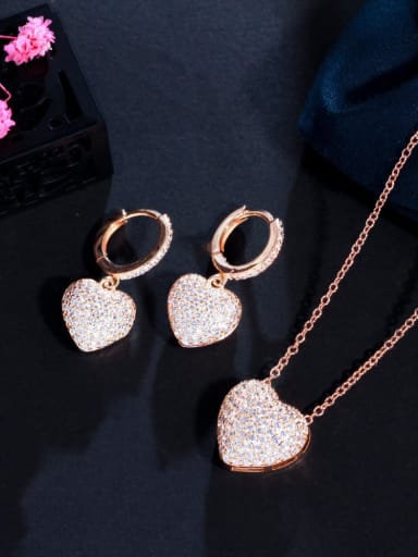 Brass Cubic Zirconia Vintage Heart  Earring and Necklace Set