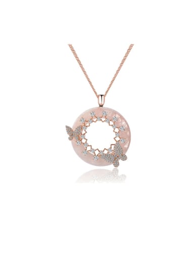Copper Rhinestone Round Minimalist butterfly Necklace