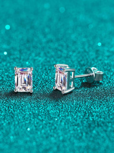 0.5CT+0.5CT(emerald cut) 925 Sterling Silver Moissanite Geometric Classic Stud Earring