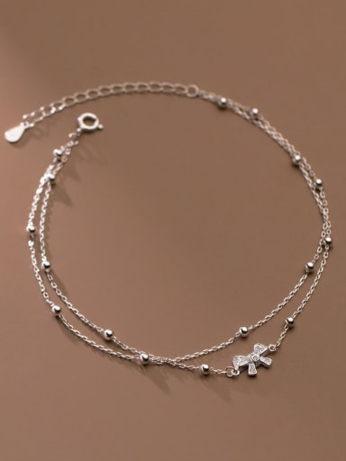 custom 925 Sterling Silver Bowknot Minimalist Double Layer Anklet