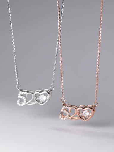 925 Sterling Silver Rhinestone Number Minimalist Necklace