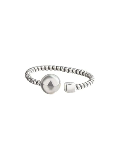 925 Sterling Silver  Vintage  Asymmetric line Bead Round Band Ring