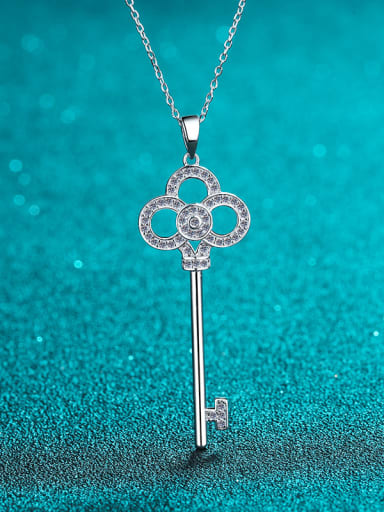 Sterling Silver Moissanite Key Dainty Pendant Necklace