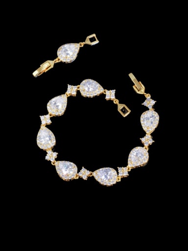 gold Brass Cubic Zirconia Water Drop Luxury Bracelet