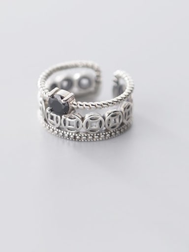925 sterling silver cubic zirconia black irregular vintage free size ring