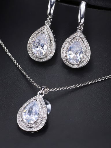 Brass Cubic Zirconia Luxury Water Drop  Earring and Necklace Set