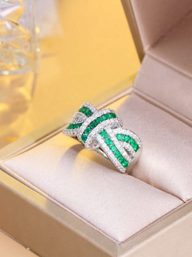 green Brass Cubic Zirconia Geometric Luxury Stackable Ring