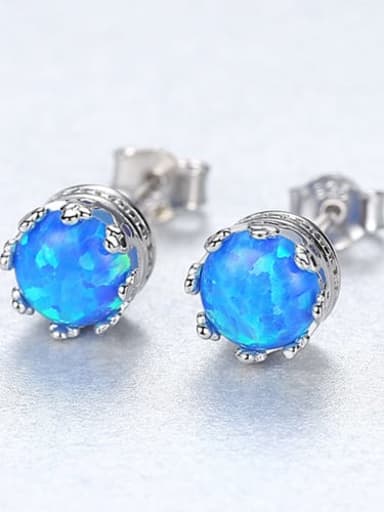 Blue 18f01 925 Sterling Silver Opal Blue Round Minimalist Stud Earring