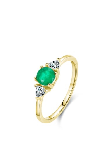golden 925 Sterling Silver Emerald Geometric Vintage Band Ring