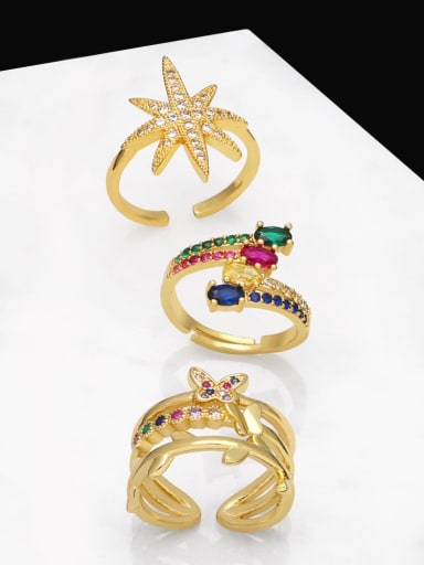 custom Brass Cubic Zirconia Rainbow Vintage Stackable Ring