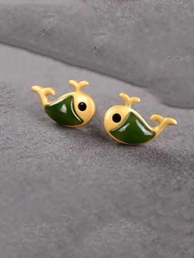 925 Sterling Silver Jade Dolphin Ethnic Stud Earring