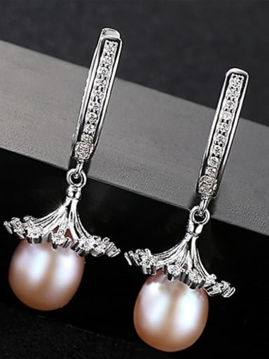 ?? 1E09 925 Sterling Silver Freshwater Pearl  Micro setting 3A zirconium  Trend Drop Earring