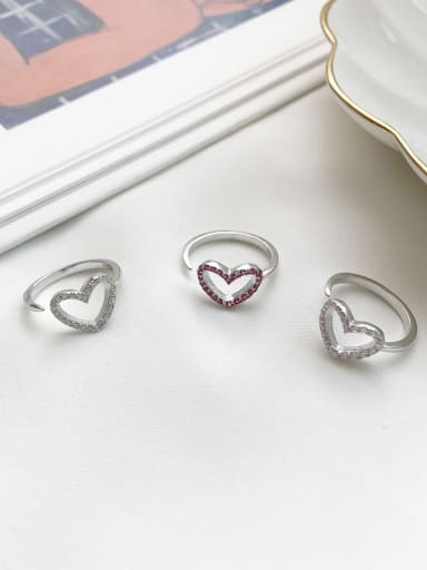 925 Sterling Silver Rhinestone Multi Color Heart Cute Midi Ring