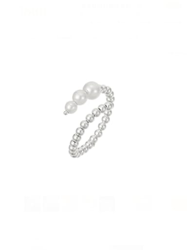 925 Sterling Silver Imitation Pearl Geometric Minimalist Stackable Ring