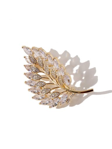 Copper Cubic Zirconia White Leaf Dainty Brooches