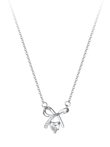 925 Sterling Silver Cubic Zirconia  Minimalist Bowknot  Pendant Necklace