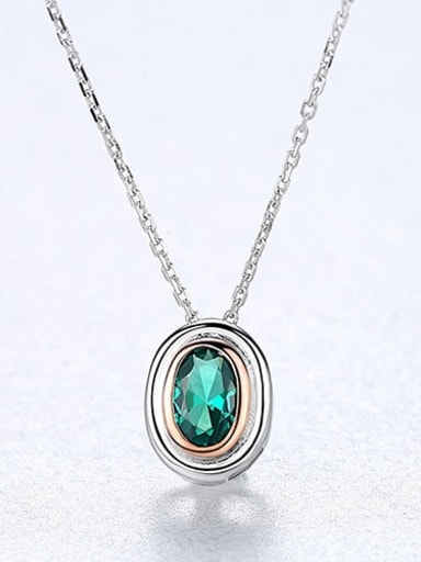 925 Sterling Silver Emerald Green Simple square pendant Necklace