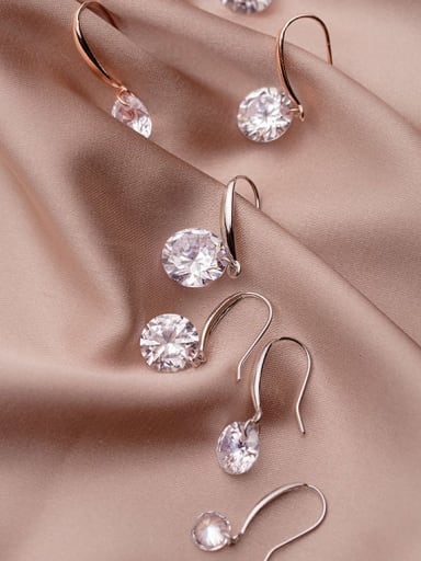 925 Sterling Silver Cubic Zirconia White Round Dainty Hook Earring