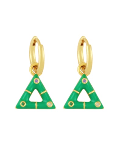 green Brass Enamel Geometric Trend Huggie Earring