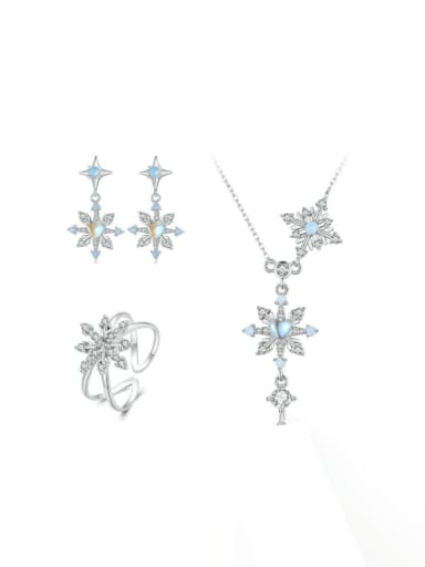 custom Cl925 Sterling Silver Cubic Zirconia Christmas  Snowflake Earring Ring and Necklace Set