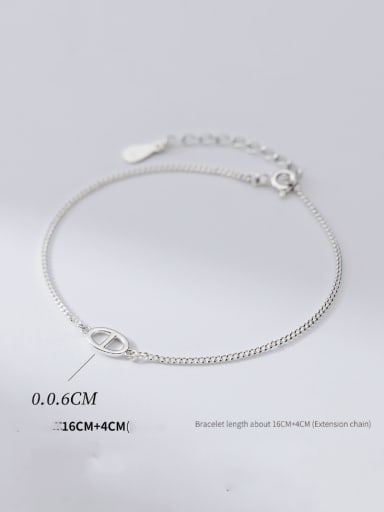 Silver 925 Sterling Silver Geometric Minimalist Link Bracelet