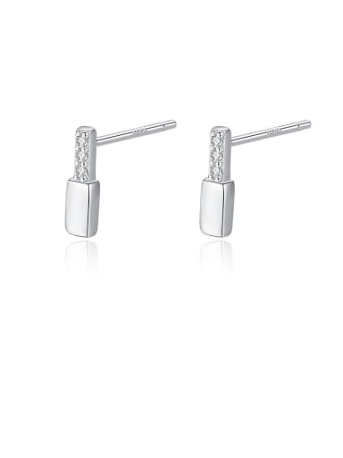 Platinum 16E02 925 Sterling Silver Rhinestone White Geometric Minimalist Stud Earring