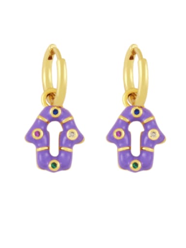 purple Brass Enamel Geometric Vintage Huggie Earring