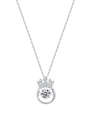 403 [silver] 925 Sterling Silver Cubic Zirconia Cute Crown  Pendant Necklace
