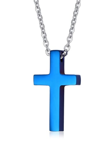 Blue Stainless Steel  Smooth Cross Minimalist Regligious Necklace