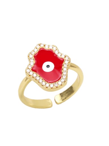 red Brass Enamel Cubic Zirconia Palm Ethnic Band Ring
