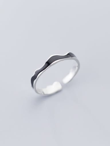 925 Sterling Silver Enamel Black Irregular Minimalist  Wave Free Size Ring