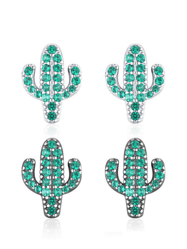 925 Sterling Silver Rhinestone Cactus Cute Stud Earring