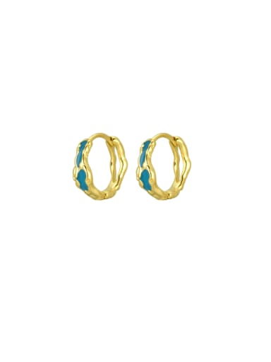 Gold blue dropper earrings, single 925 Sterling Silver Enamel Geometric Minimalist  Single Huggie Earring