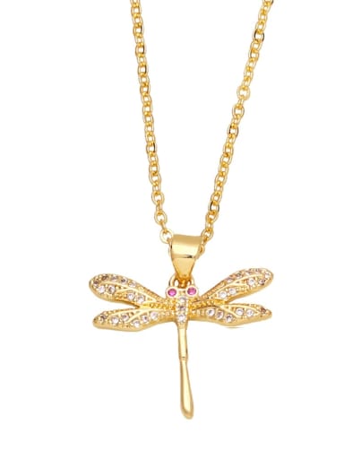 D Brass Cubic Zirconia Vintage Dragonfly  Pendant Necklace