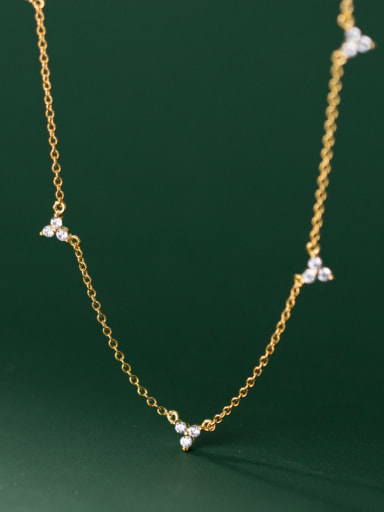 Gold 925 Sterling Silver Cubic Zirconia Flower Dainty Necklace