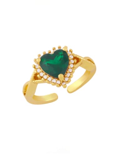 green Brass Cubic Zirconia Heart Artisan Band Ring